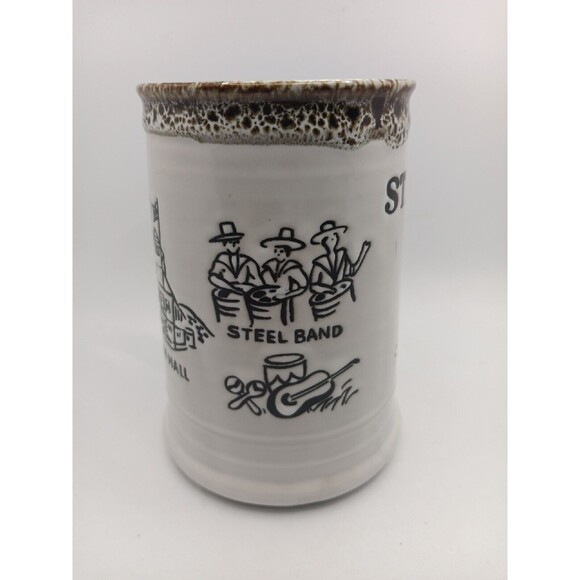 St. Maarten Coffee Mug Cup White Black Town Hall Steel Band Fish Japan Vintage - Picture 5 of 11